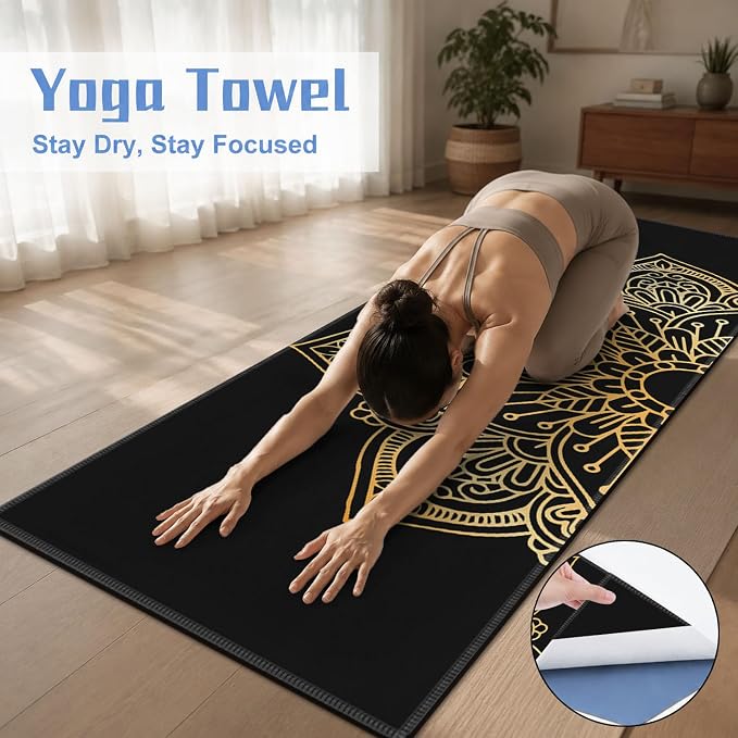 Yoga Mat Towel, Hot Yoga Non Slip with 4 Corner Pockets, 74 x 26 in | Soft Absorbent Microfiber With Four Corner Pockets, Fits Over Yoga Mats For Hot Yoga, Pilates, Gym, And Travel