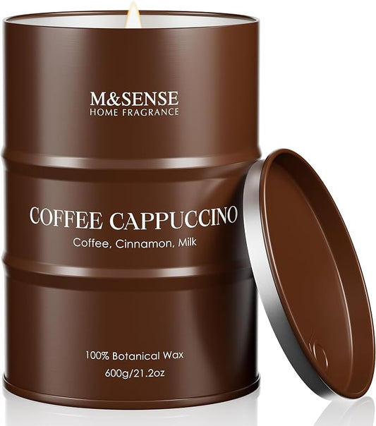 M&SENSE Coffee Cappuccino Large Scented Candles Christmas Decor, Hoilday Soy Wax Christmas Candle 21.2oz 120 Hours, Coffee Aroma Candle Unique Housewarming Appreciation Gifts