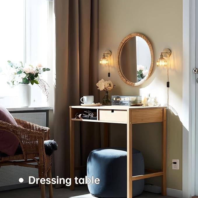 Shenmoyl Plug in Wall Sconce, Amber Tulip Glass Lampshade Wall Light Plugin Corded for Bedside Bedroom Doorway