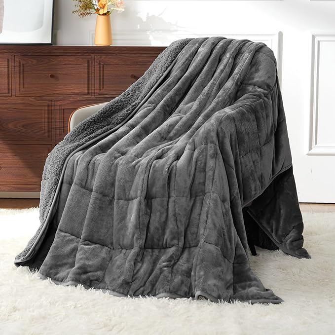 Uttermara Weighted Blanket Queen Size 20lbs 60x80 inches, Cozy Sherpa Weighted Blankets with Soft Plush Fleece, Warm Sherpa Snuggle Thick Heavy Blanket Great for Sleep and Calming, Grey