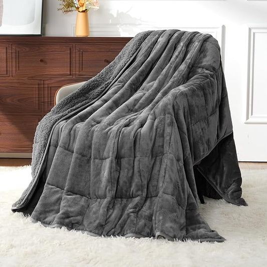 Uttermara Blankets for Adults Full Size, 15lbs 48x72 inches Blanket with Soft Warm Plush Sherpa Fleece, Washable Thick Throw, Grey