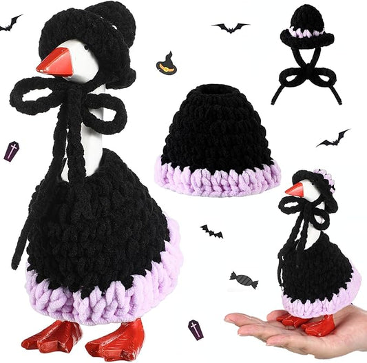 Halloween 7inch Desk Goose Outfits Mini Knitted Costume with Hat for Desk Magnetic Goose Key Holder Halloween Decor (Witch)(1 Set,Witch)