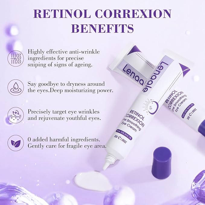 Eye Cream, Retinol Eye Cream for Dark Circles, Puffiness Anti Aging, With Hyaluronic Acid, Peptides, Caffeine Reduces Bags, 1234