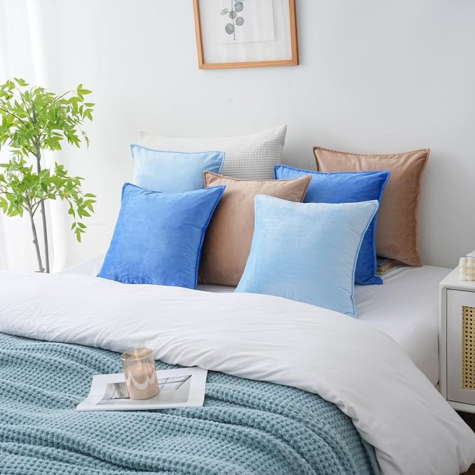 Velvet Light Blue Throw Pillow Covers 22”x22”Pack of 2 Soft Decorative | Square Cushion Covers for Couch Sofa Bed Livingroom Car Home Decor,55x55Cm