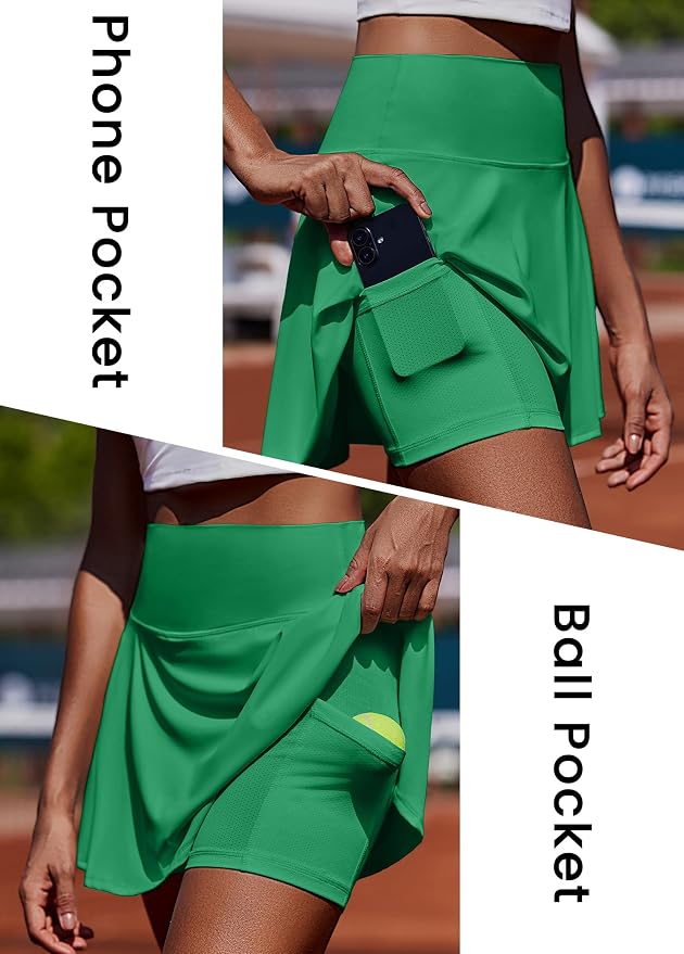 PINSPARK Womens Tennis Skirt Pleated Athletic Golf Skorts with Pockets | 3.5" High Waisted, Mesh Built-in Shorts, Mini Skirt, Buttery-Soft, Quick-dry, for Tennis, Golf, Pickleball, Casual