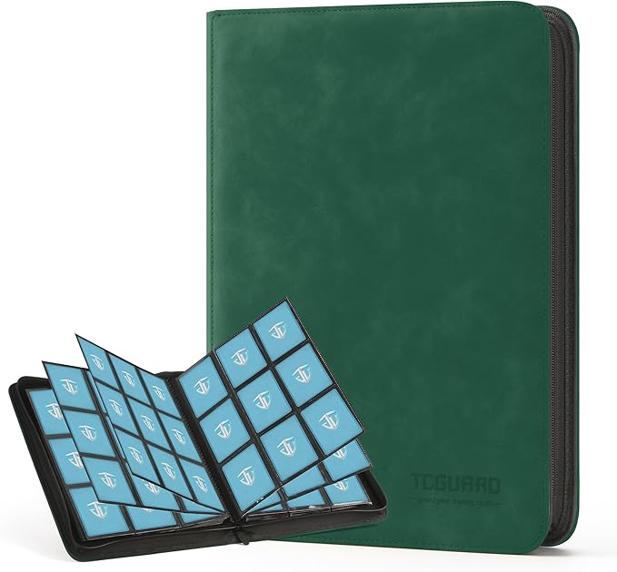 Trading Card Binder, 9 Side Loading Pocket Card Album Hold Up to 540, Zipper Binder for Collection, TCG Holder for Sports, Yugioh, MTG etc. (Dark Green 9)