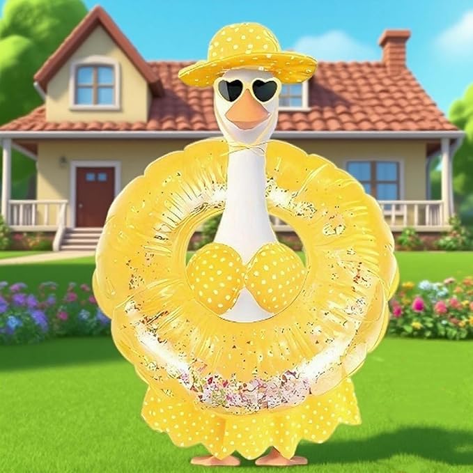 OBILAN Porch Goose Outfits, Summer Hawaiian-Style Goose Outfits, and Cute Goose Clothes fit Large 23" H Statues for Outdoor Garden and Yard Decoration(Yellow Bikini)
