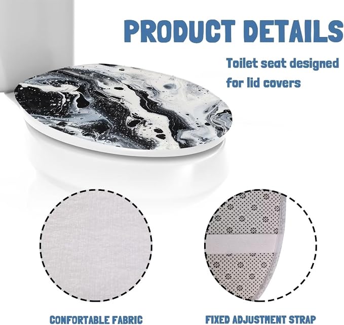 Black and White Marble Toilet Seat Cover, Soft and Comfortable Flannel Seat Cover, Elastic Band at the Bottom Toilet Lid Cover