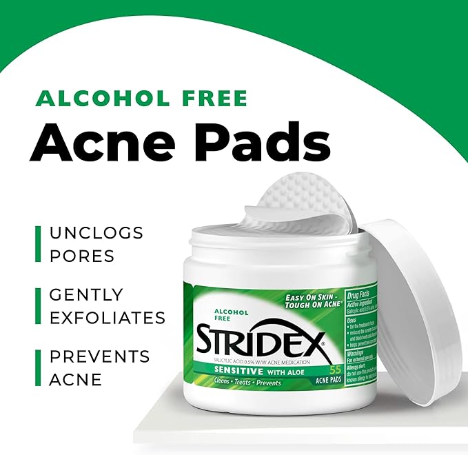 Stridex Sensitive with Aloe, Alcohol Free, 55 Soft Touch Pads, (Pack of 2)