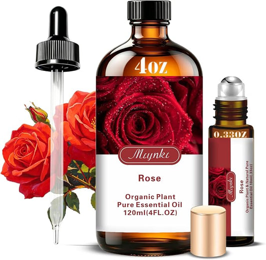 Rose Essential Oil, Rose Oil for Skin Care, Massage, Diffuser, Humidifier, DIY Soap, Candle, Bath, Yoga, Gift Ready,Rose Fragrance Oil - MLYNKL Essential Oils (4.33 fl oz / 130ml)