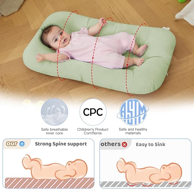 Baby Lounger for Newborn, Bionic Design Baby Lounger, Soft Organic Cotton Breathable Lounger for Infants 0-24 Months (Green)