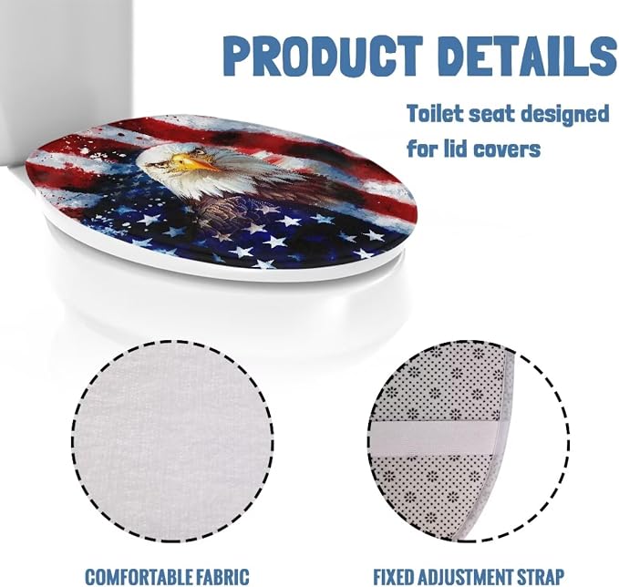 American Flag Eagle Santa Claus Toilet Seat Cover for Bathroom 4th of July Toilet Seat Cushion Cover with Elastic Bottom Universal Toilet Tank Cover Replacement Breathable Seat Covers