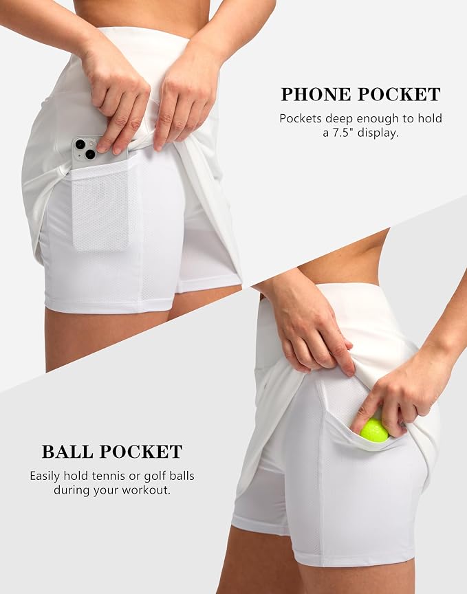 Women's Golf Skirts Skort 4 Side Pockets High Waisted Stretchy Tennis Skirt | Silky Soft, Lightweight, Breathable, Built-in Mesh Shorts, High Waisted, Elastic waistband, Moisture-Wicking, Athletic