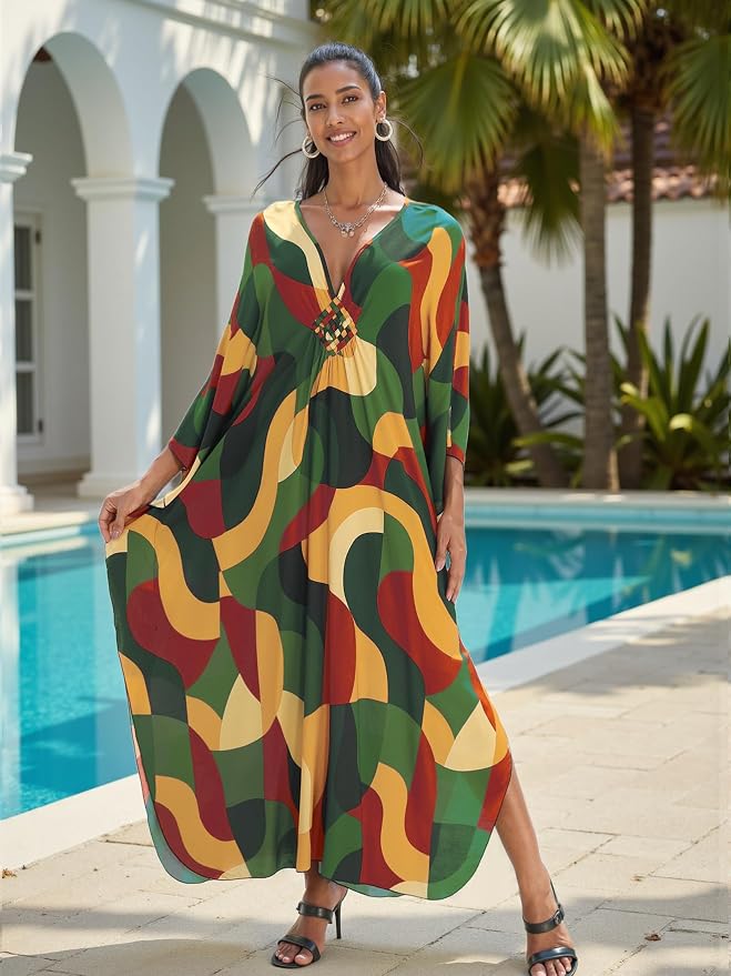 Mumu Dresses for Women Plus Size, Bohemian Kaftan Beach Cover Up Long Maxi Nightgown Soft Loungewear