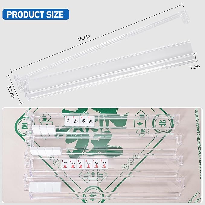Mahjong Racks with Pushers - Set of 4, Clear Acrylic American Mahjong Tile Racks with Built-in Pushers - Durable & Lightweight - Perfect for Mahjong Game Accessories (Imported)