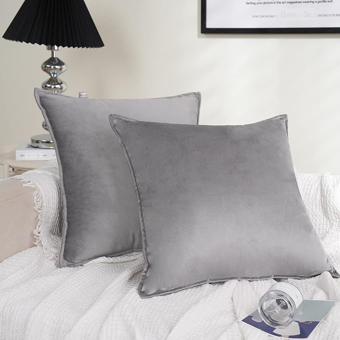 JIAHANNHA Velvet Grey Throw Pillow Covers 12”x20”Pack of 2 Soft Decorative | Square Cushion Covers for Couch Sofa Bed Livingroom Car Home Decor,30x50Cm