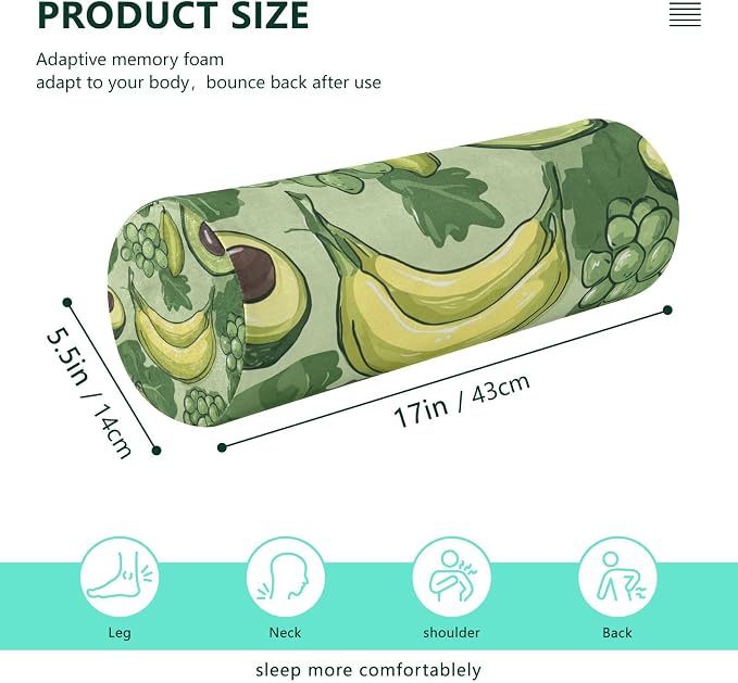 California Grapes Avocados and Bananas Neck Roll Pillow Bolster Round Health Memory Foam Long Cervical Cylinder Pillows with Removable Washable Cover for Body Bed Legs Back Yoga