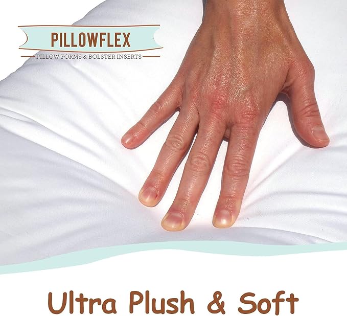 Pillowflex Synthetic Down Pillow Insert 12x22 in - Karate Chop Pillow | Small Rectangle Sham Form, Plush Polyester Cotton Blend, Cloud-Like Comfort, Clump-Resistant Fill, Smooth Elegant Finish