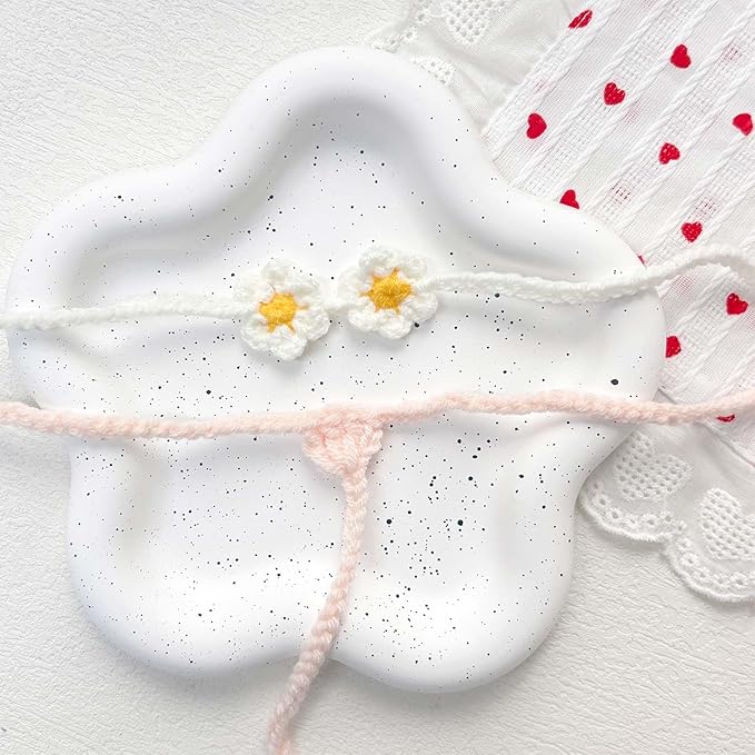 Daisy Bikini for 17cm Doll (No Dolls),5-Piece Set Includes Bikini, Brown Glasses, Blue Swimming Ring and Bell, Swimsuit Accessories for Doll, hot Party Style, Summer Beach Style,Hand-Knitted Swimsuit