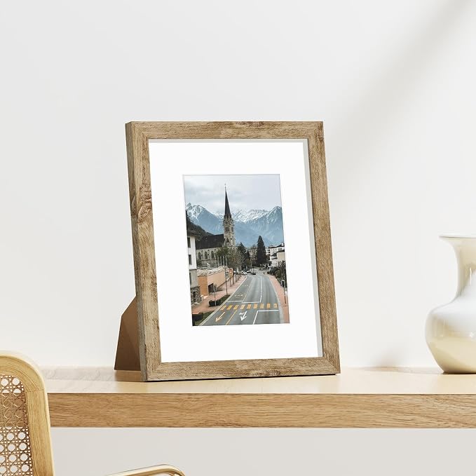 Vittanly 8x10 Picture Frames Set of 9 for Wall Mount & Tabletop, Light Oak | Display Pictures 5x7 with Mat or 8x10 without Mat, Small Photo Frames, Engineered Wood with Shatter Resistant Plexiglass