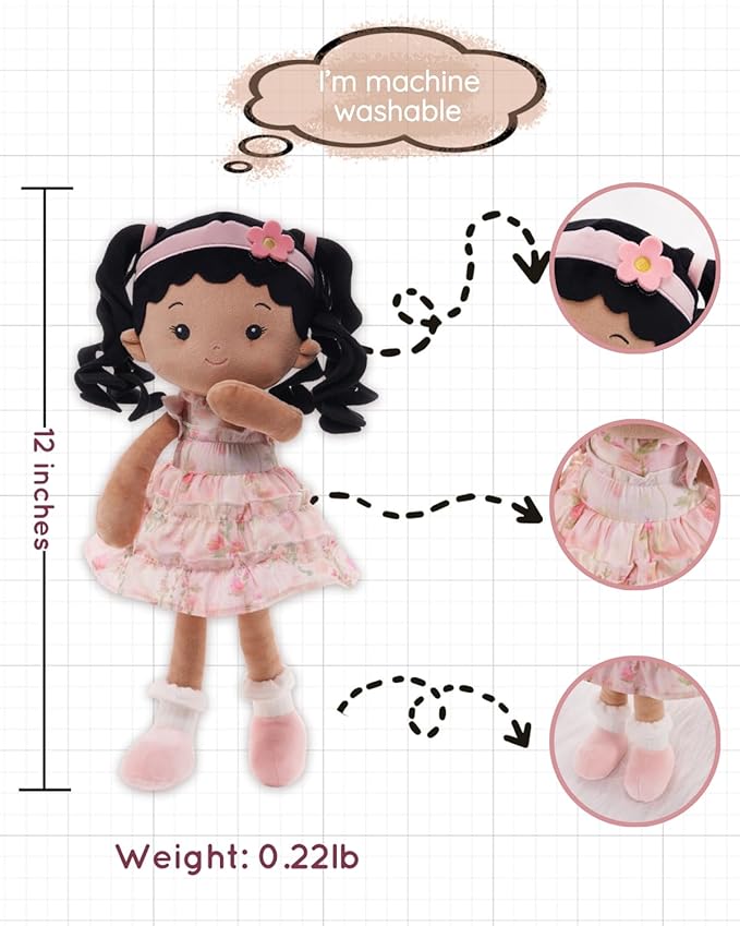 LeyaDoll Soft Baby Doll Toys (12''), My First Baby Rag Doll for 1 Year-Old Girl Birthday Gift,Christmas Plush Toys Gift for Toddler Kids Infants Daydream-Princess Petal-Tanned