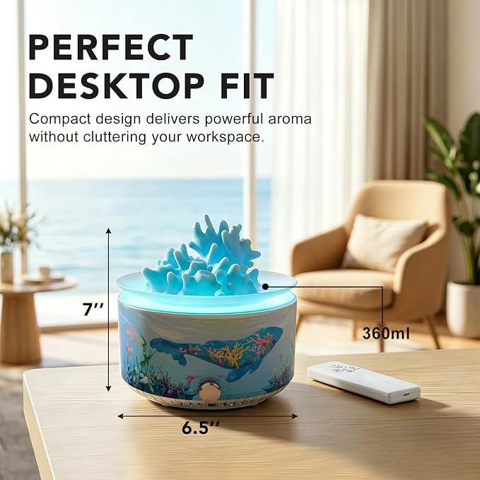 Essential Oil Diffuser 360ML，Jellyfish Diffuser Cool Mist Ultrasonic Aroma Aromatherapy Diffuser with Remote Control 7 Light 2 Mist Mode for Home Bedroom Office Hotel (Blue)