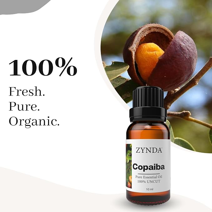Copaiba Essential Oil 100% Pure & Natural – Premium Copaiba Oil for Aromatherapy, Massage, and Skin Care – Steam Distilled, Organic Essentials Oil Grade, Woody Sweet Aroma – 10ml Glass Bottle