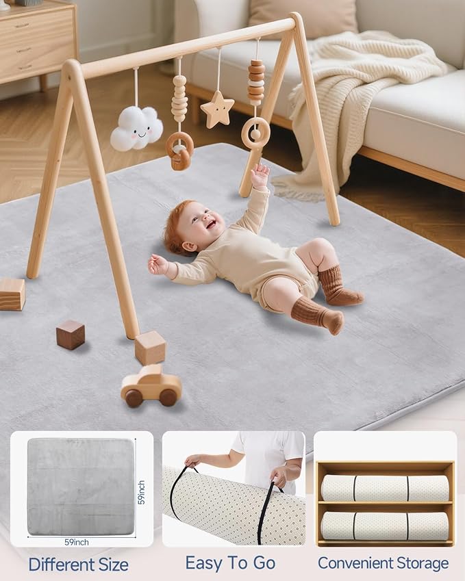 SEPARO Thick Baby Play Mat for Floor,Padded Foam 59x59 Playpen Mat,Ultra Soft Support&Plush Feel Nursery Rug,Non Slip for Toddler, Infants,Kids Play,Yoga,Baby Crawling,Tummy Time(Light Grey)