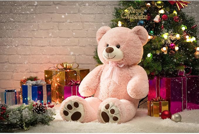 HollyHOME Teddy Bear Stuffed Animal Plush Giant Teddy Bears with Footprints Big Bear 36 inch Pink