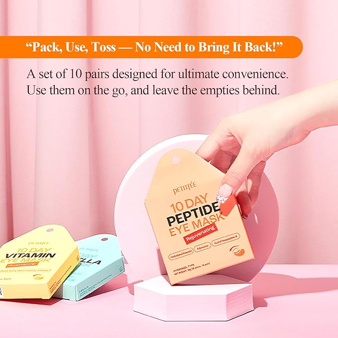 Petitfee 10 DAY Eye Mask Peptide 20pcs (10pairs) - Rejuvenating Eye Patch, Firming Eye with Hydrolyzed Extensin, Peptide, Adenosine, travel friendly, lightweight
