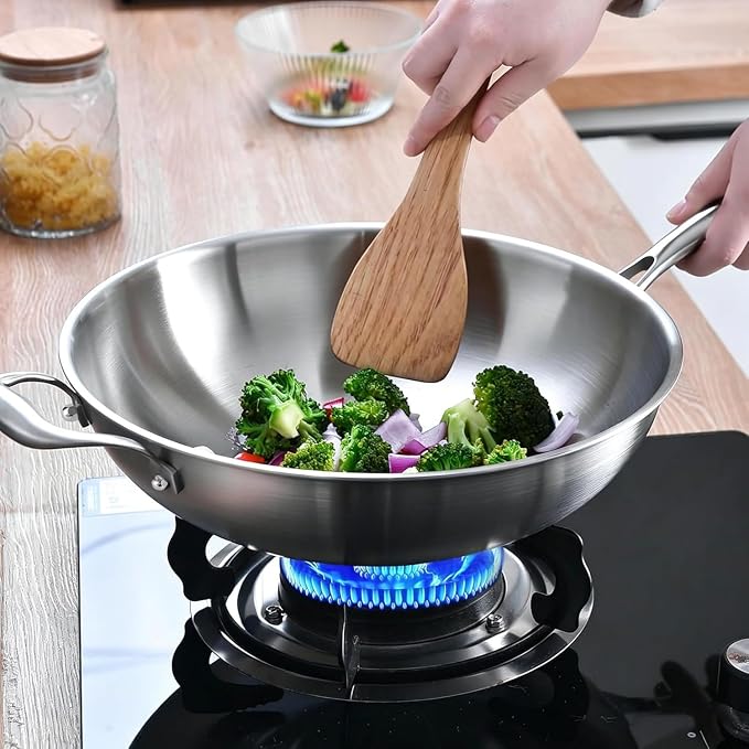 LOLYKITCH 13-Inch Stainless Steel Wok with Glass Lid | Detachable Handle | Uncoated Tri-Ply Stir Fry Pan | Everyday Cooking Wok for Induction & Glass| Flat Bottom | SGS Certified Cookware | PFOA-FREE