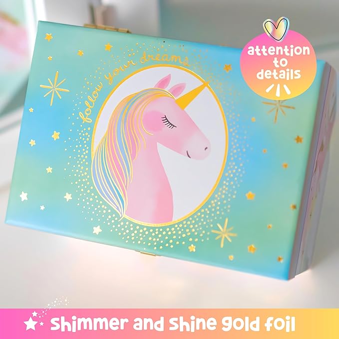 Giggle & Honey Musical Jewelry Box for Girls - Kids Jewelry Box, Unicorn Toys for Girls 4-6, Unicorn Gifts, 6 x 4.7 x 3.5 in