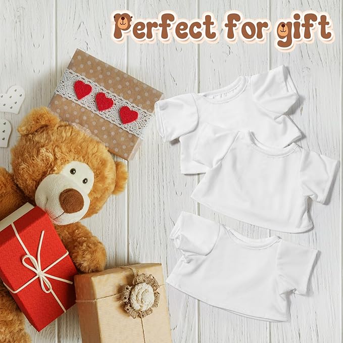 6 Pcs Sublimation Stuffed Bear Shirt Clothes Fit 8-12 Inch Stuffed Animal Blank Plush Bear Tshirts Tee Shirt for DIY Make Unique Stuffed Doll Outfit
