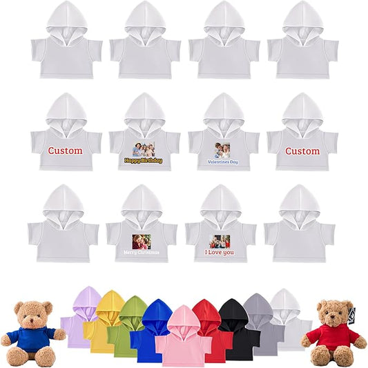 12 Pcs Personalized Teddy Bear Clothes with Photo Text, Custom Stuffed Animal Clothing Fit 8-16inch Stuffed Bear Clothes, Personalized Doll Clothing Make Your Own Plush Doll Shirt