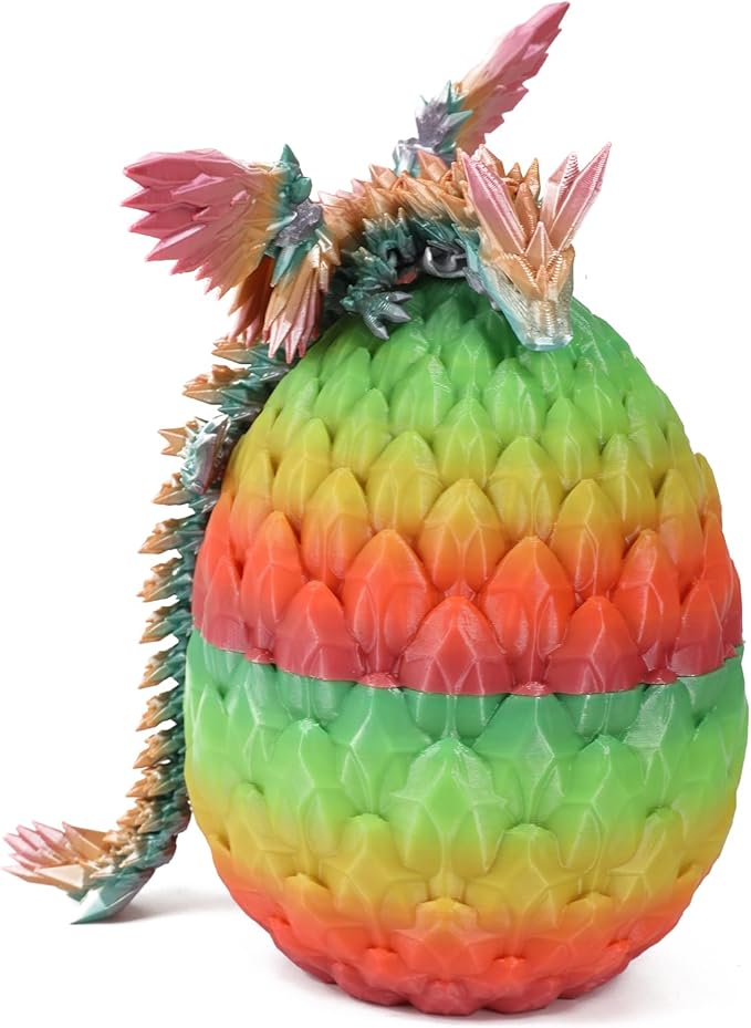 Pigmiss 3D Printed Dragon,3D Dragon Eggs with Dragon Inside,Dragon Fidget Toy for Adult,Full Articulated Dragon Crystal Dragon Easter Eggs Decoration for Gift (Rose-red Gradient Green)