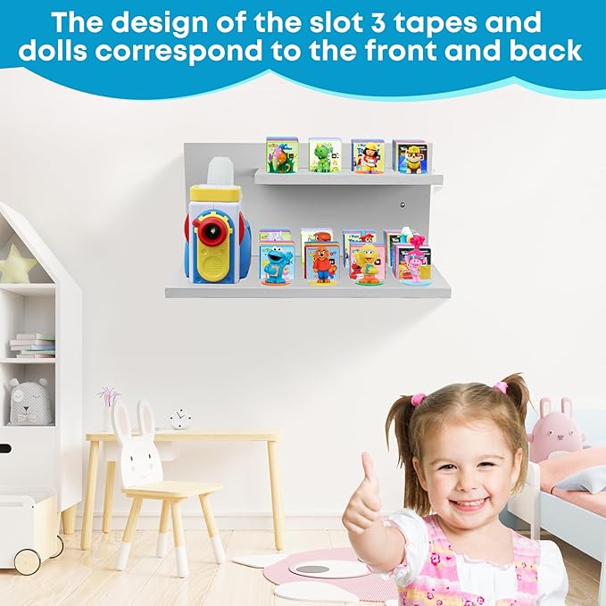 PHOENANCEE Floating Shelves for Little Tikes Story Dream Machine,Wall Shelf for Little Tikes Projector Books Audio Play Character Storage Tray Organizer for Toddlers Kids Girls Boys,Pine(Gray White)