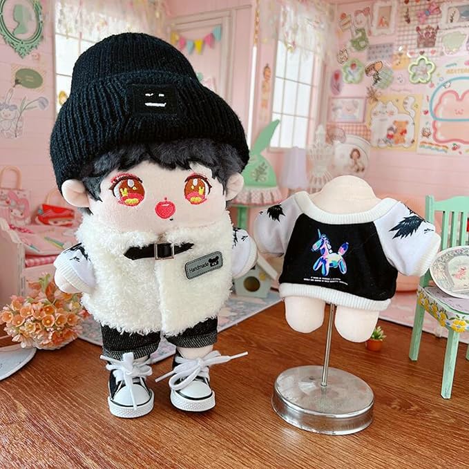 20cm Plush Doll Clothes Set, Kpop Doll Outfit Plush Coat Pants Shoes for 8 inch Plush Doll Soft Stuffed Animal, Dress-Up Play (Mechanical Vest Four pcs)