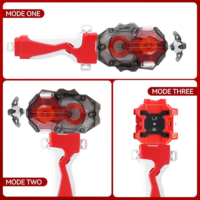 Spinning Tops Launcher Set, Red and Black, with Grip Handle and Accessories