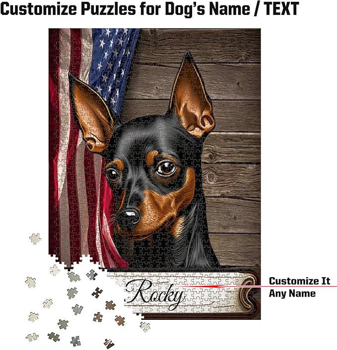 Custom Wooden Jigsaw Puzzles with Your Dog's Name on Miniature Pinscher Art Print - 300 500 1000PCS Puzzles Game and Home Wall Decor