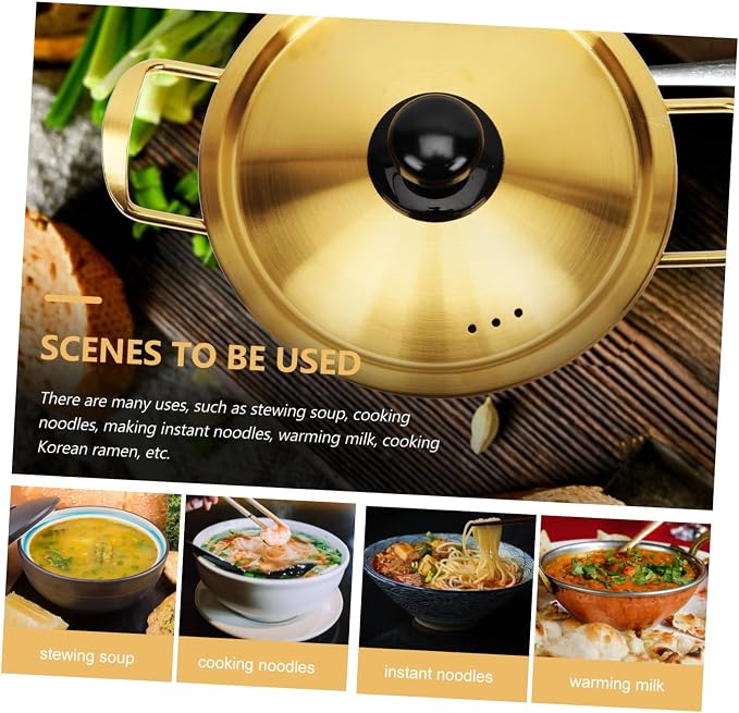 Ciieeo 1 Set Stainless Steel Instant Noodle Pot Seafood Noodle Pot Non Stick Cookware Korean Ramen Stainless Cookware Boiling Small for 1 Person Breast Milk Binaural