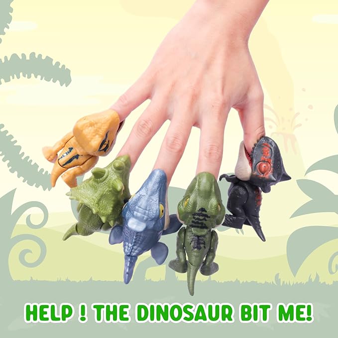 Zwish 6PCS Biting Finger Dinosaurs Toy Collectibles for Display, Play and Snap On Figure Novelty Creative Theater Puppet Doll Animal Hand Puppet Dino Party Supplies Easter Egg Fillers