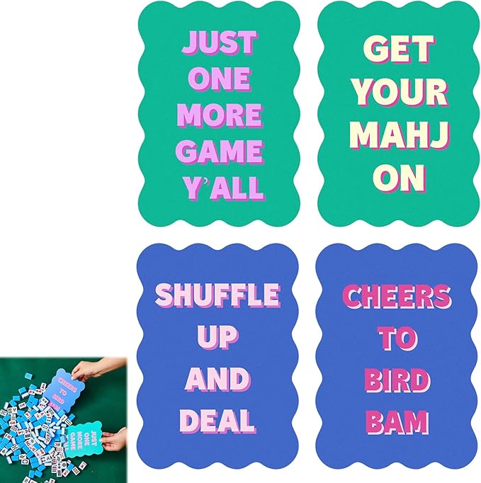 Soulchen 4 Pcs Mahjong Tile Mixer Shufflers for Mixing and Shuffling Tiles Plastic Mahjong Accessories Gifts for Lovers Games Decorative Wavy Edge & Printed Design (Blue & Green Style)