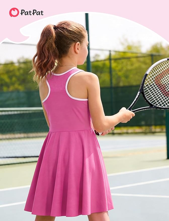 PATPAT Girls Athletic Dress Tennis Summer Outfit with Headband & Shorts | Quick-Dry RapidAir-C Fabric, Lightweight Breathable Golf Dress, Sweat-Wicking 2 Piece sets, Two Hidden Pockets