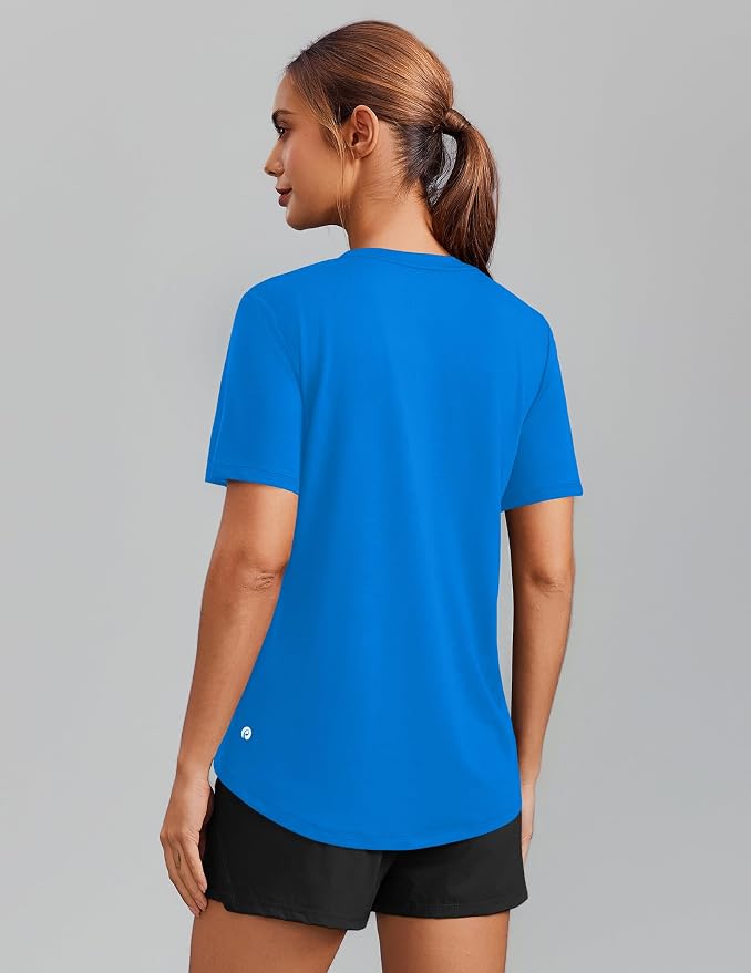 PINSPARK Soft Workout Tops for Women Short Sleeve V Neck Moisture Wicking UPF 50+ Sun Protection Quick Dry Gym Shirts