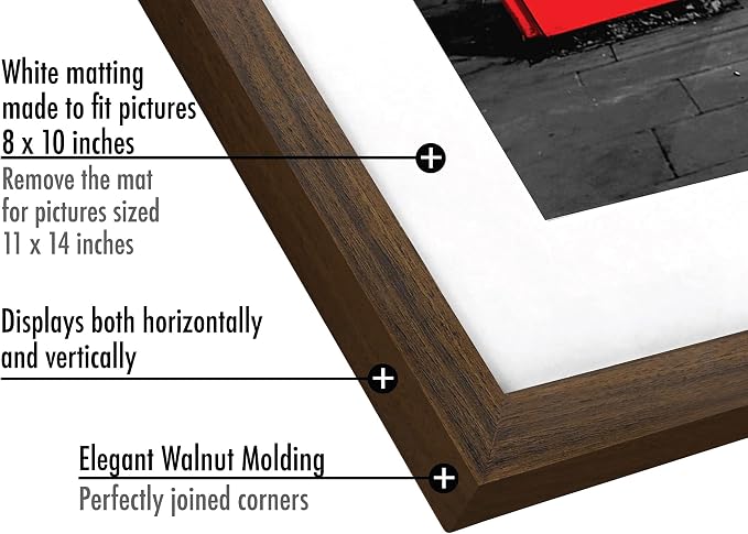 Americanflat 11x14 Picture Frame with Shatter-Resistant Glass - Use as 8x10 Frame with Mat or Display 11x14 Photo Without Mat - Signature Collection - Picture Frames for Wall Display - Walnut | Engineered Wood construction, Shatter-resistant glass, han...
