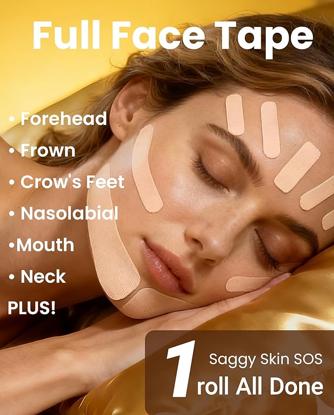 Akissos Gen II 3 in 1 Collagen Face Tape for Wrinkles Overnight, Anti Wrinkle Facial Patches for Sleep, Smile Lines, Forehead, Frown 11, Eye & Neck, Versatile Face Lift Tape for Women Men, 2.5cm*500cm