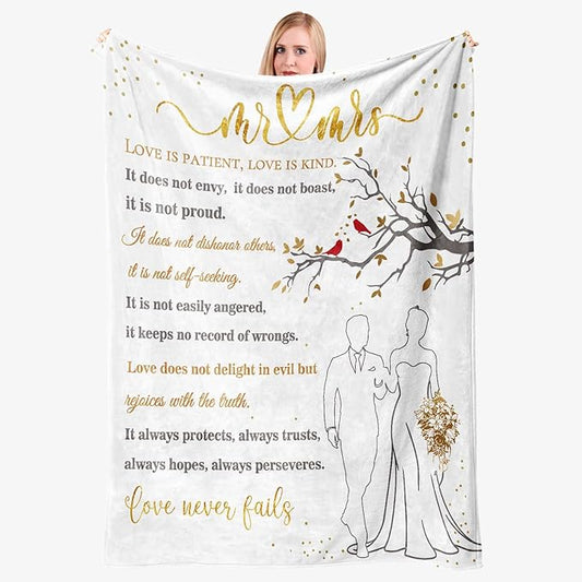 Wedding Gifts for Couples, Bridal Shower Gifts for Bride to Be Soft Blanket | Anniversary Mr and Mrs Gifts, Wedding Gifts for Newlyweds Wedding Throw Blanket 60*50 Inch (White Gold)