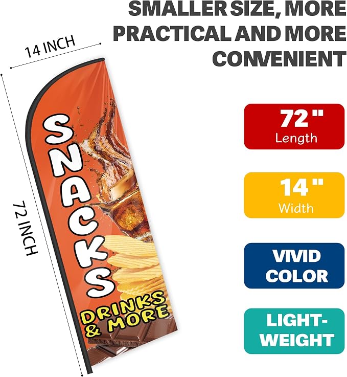 Snacks Feather Flag for Storefronts Fairs,6 FT (Flagpole Not Included) | Business Advertising Flag
