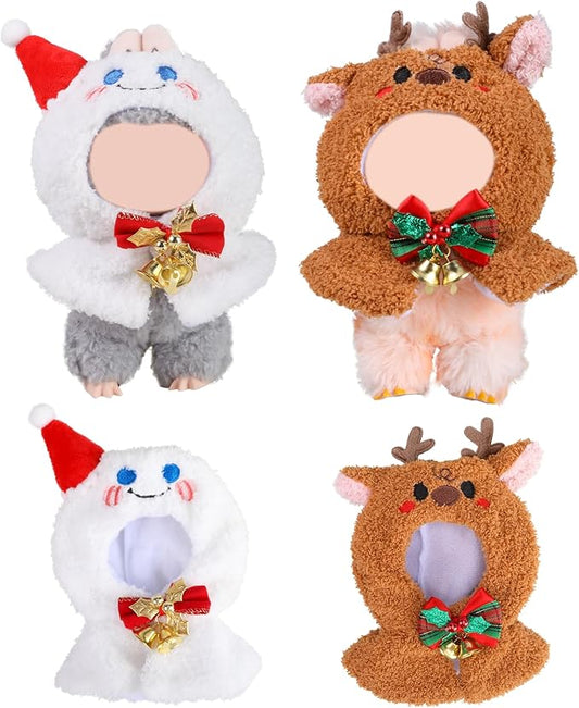 Clothes for Labubu Doll,6.7 Inch Doll Clothing Set - 2 Pieces of Handmade Clothes and Accessories for 17cm Plush Toys - Elk + Snowman Christmas Set