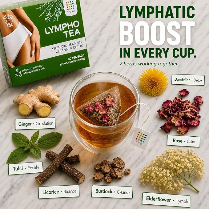 Bruizex Lymphatic Cleanse & Detox Herbal Tea- Lymphatic Drainage & Bloating Relief | Water Retention | Ginger Blend for Post Surgery Recovery | Liposuction, Tummy Tuck, Lipedema & Lymphedema- 30-Pack